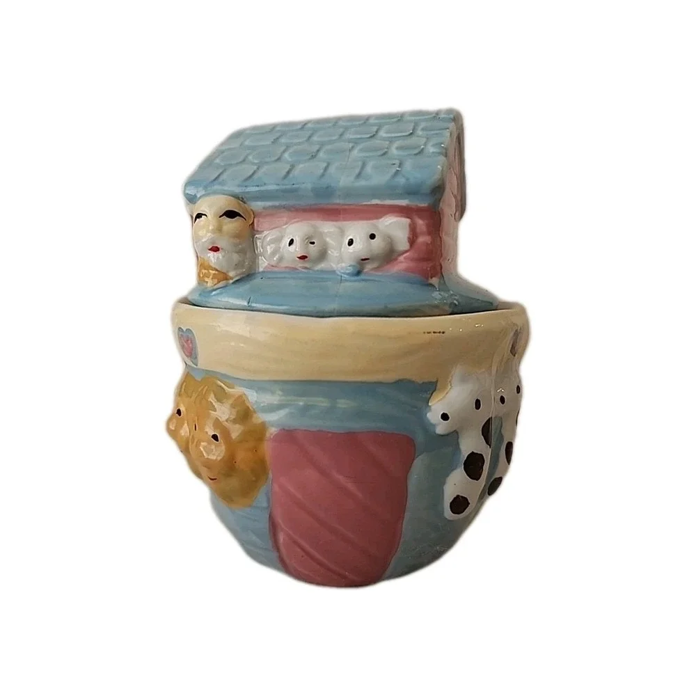Vintage 3-Pc. Noah's Ark Napkin Holder, Creamer & Sugar Hand-Painted Ceramic Set